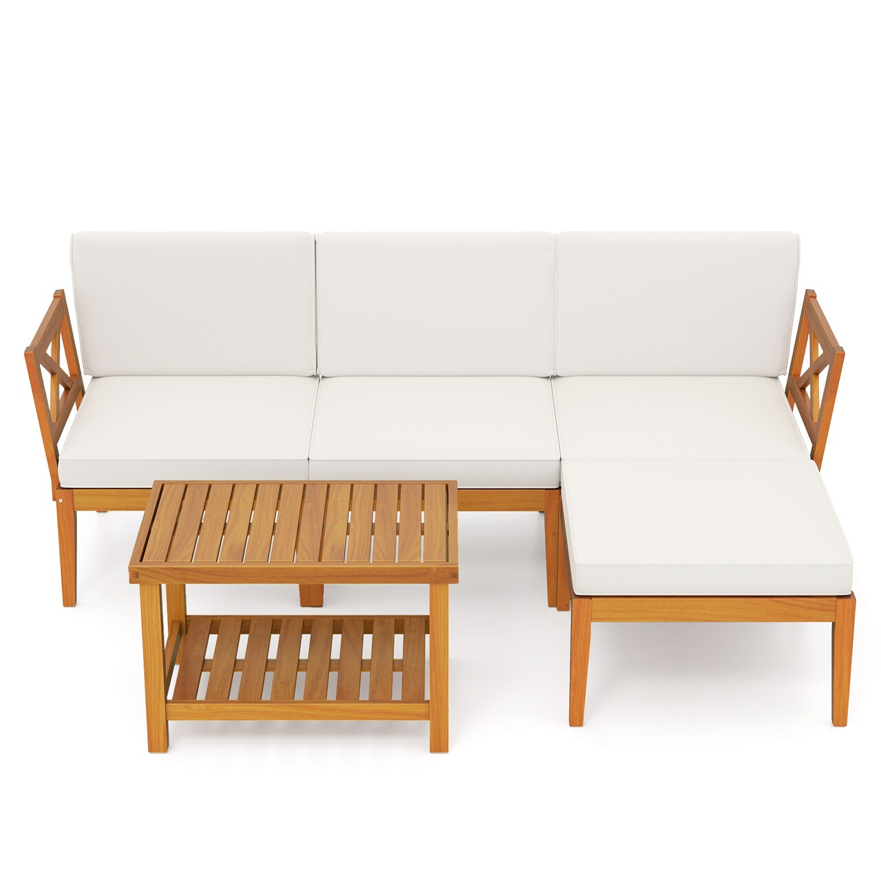 5 Pieces Acacia Wood Patio Conversation Set with 2-Tier Coffee Table Ideal for Outdoor Use